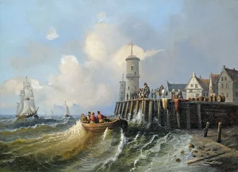 Embarkation of a Boat at the Harbor Wall